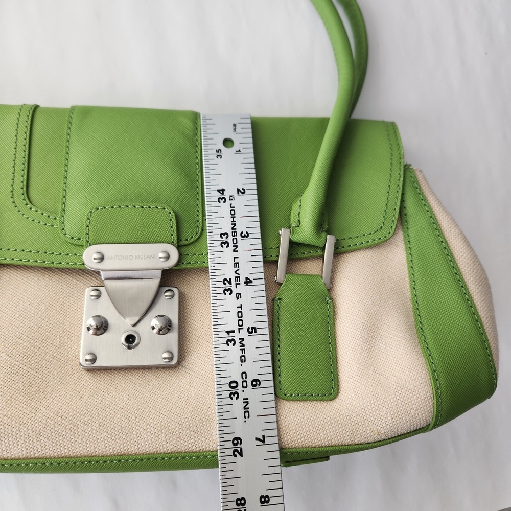 Antonio Melani Women Shoulder Bag Purse Green Ivory Leather Trim Spring Summer - Picture 16 of 16